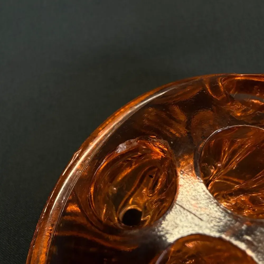 Floral Frog Glass Amber Color Vintage Decortications Floral Arrangements 13 hole
